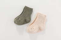 Crew Ribbed Socks 2Pk - Olive & Cream