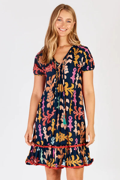 Lulalife Olivia Shirred Dress - Navy