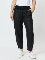 Ribbed Waist Linen Pant - Black