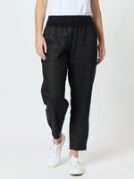 Ribbed Waist Linen Pant - Black