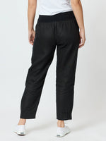 Ribbed Waist Linen Pant - Black