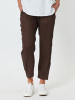 Ribbed Waist Linen Pant - Chocolate