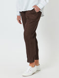 Ribbed Waist Linen Pant - Chocolate