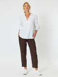 Ribbed Waist Linen Pant - Chocolate