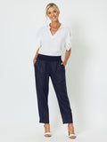 Ribbed Waist Linen Pant - Navy