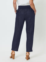 Ribbed Waist Linen Pant - Navy