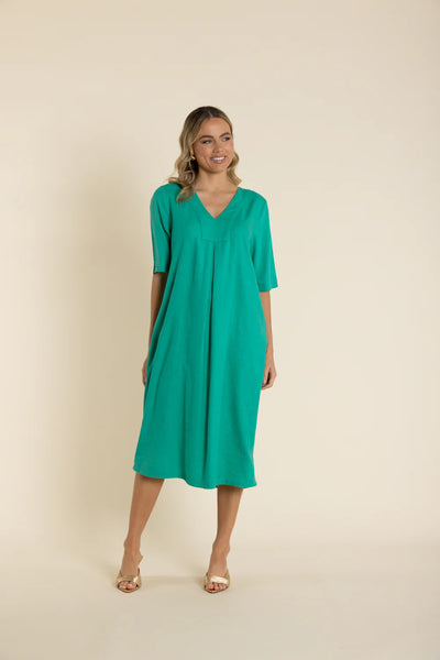 V-Neck Midi Dress - Emerald