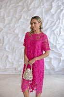 Guipure Lace Dress - Raspberry