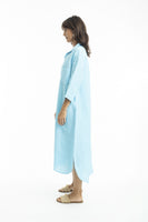 Linen Shirt Dress - Sky