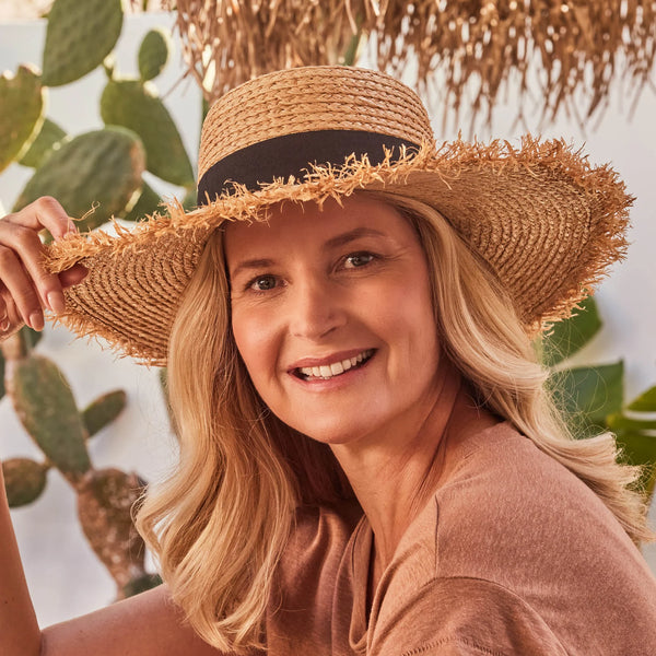 Quinn Raffia Wide Brim - Natural/Black