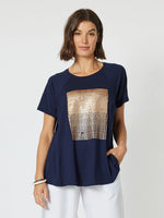 Sequin Patch Tee - Navy/Bronze