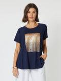 Sequin Patch Tee - Navy/Bronze