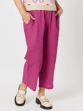 Jersey Waist Wide Leg Linen Pant - Magenta