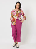 Jersey Waist Wide Leg Linen Pant - Magenta