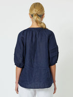 Diana Linen Pleat Top - Navy