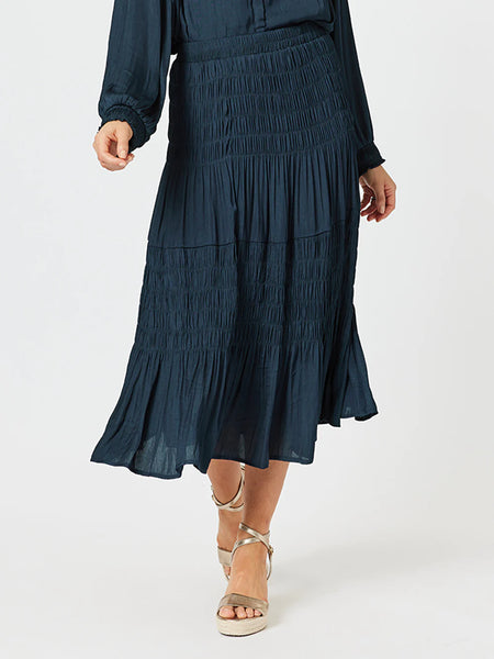 Luxe Shirred Skirt - Navy