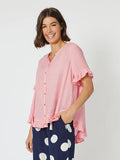 Portofino Short Sleeve Ruffle Top - Coral