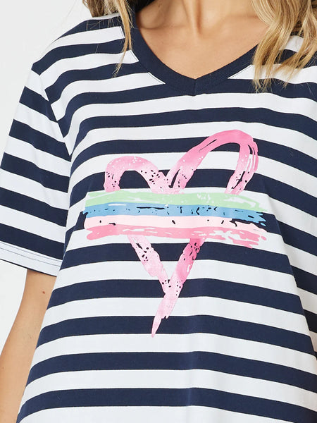 Heart Stripe T-Shirt - Navy/Wht