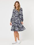 Emily Print Dress - Navy