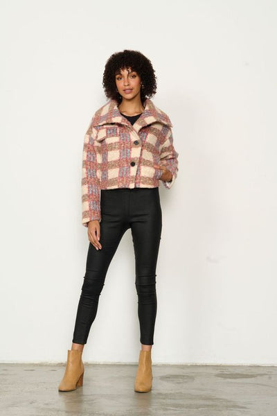 Plaid w/Large Collar Jacket - Pink