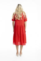 Cotton Layered Midi Dress - Scarlet