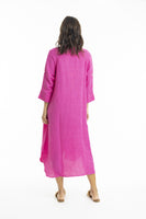 Linen Shirt Dress - Pink