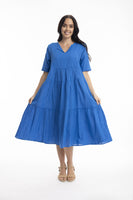 Cotton Layered Midi Dress - Electric Blue