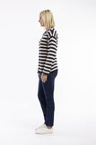 Knit Top R-neck - Navy Natural Stripe