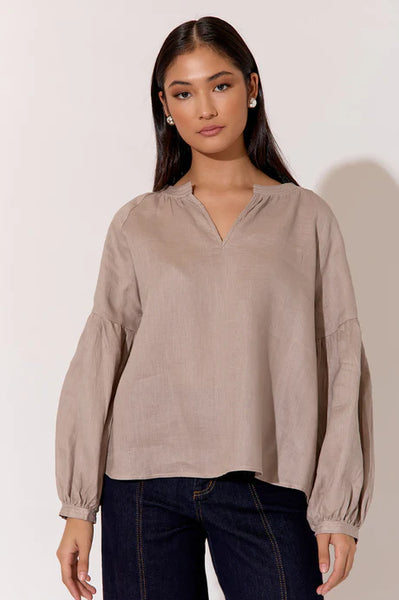 Tristan Stitch Linen Top - Mocha