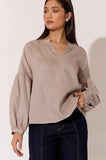 Tristan Stitch Linen Top - Mocha