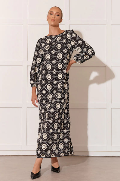 Harley Embroidered Floral Maxi Dress - Black