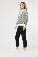 Crew Zip Sweatshirt - Ivory/Black Stripe