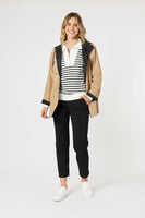 Crew Zip Sweatshirt - Ivory/Black Stripe
