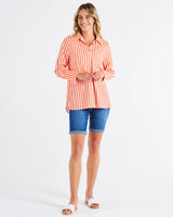 Camden Cotton Stripe Shirt - Tangerine Stripe