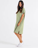 Elise v-Neck Dress - Avocado Stripe