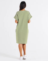 Elise v-Neck Dress - Avocado Stripe