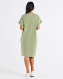 Elise v-Neck Dress - Avocado Stripe