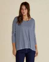 Milan Relaxed 3/4 Top - Navy/White Stripe