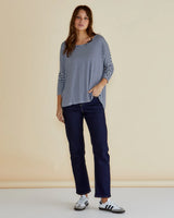 Milan Relaxed 3/4 Top - Navy/White Stripe