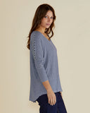 Milan Relaxed 3/4 Top - Navy/White Stripe