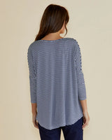 Milan Relaxed 3/4 Top - Navy/White Stripe