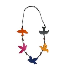 Wooden Fluttering Birds Necklace - Multi