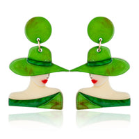 Hat Lady Earrings - Green