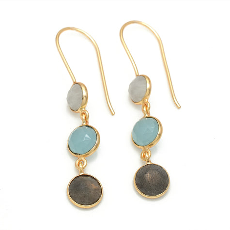 Gold Gemma Earrings - Drop w/Aqua Chalcedony