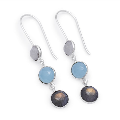 Silver Gemma Earrings - Drop w/Aqua Chalcedony