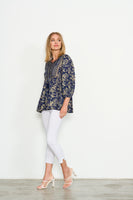 Placement Beads Blouse - Navy Print