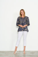 Placement Beads Blouse - Navy Print