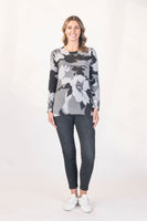 Crew Neck Knit Top - Silver Print