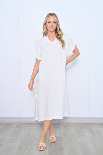 Linen Dress w/Fringe Detail