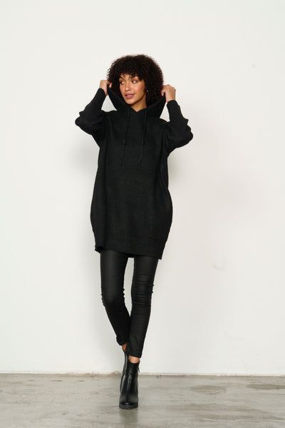 Hoodie w/ Hidden Pockets/Tunic - Black